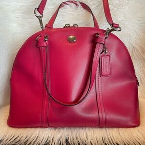 Coach Magenta Red Peyton Cora Domed Satchel Bag with Top Handles & Strap
